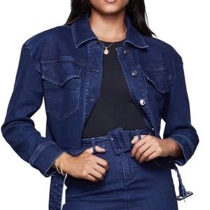 Good American Cropped Jean Jacket with Belt